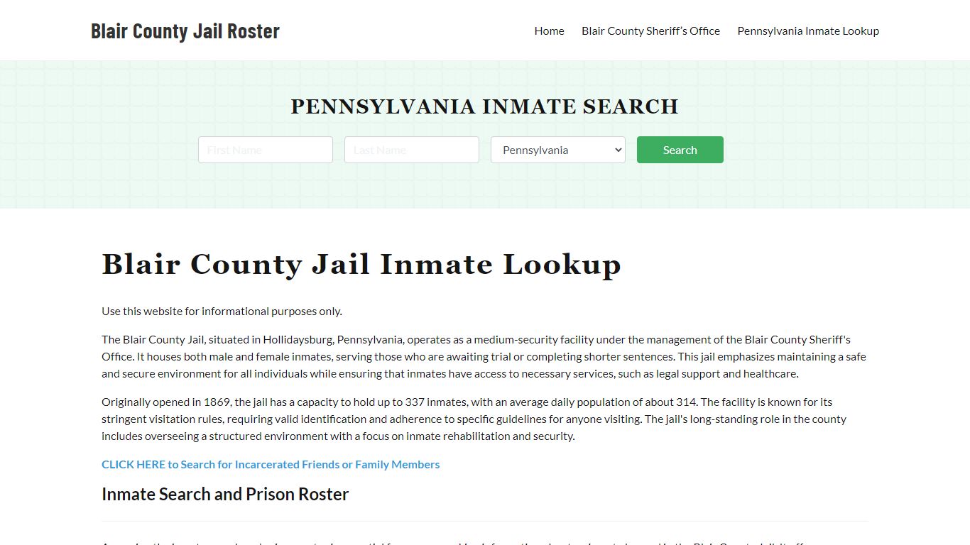 Blair County Jail Roster Lookup, PA, Inmate Search