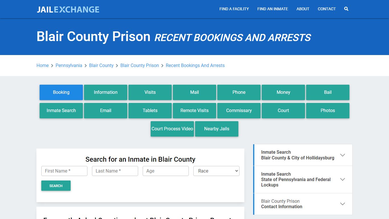 Blair County Prison Recent Bookings And Arrests - Jail Exchange