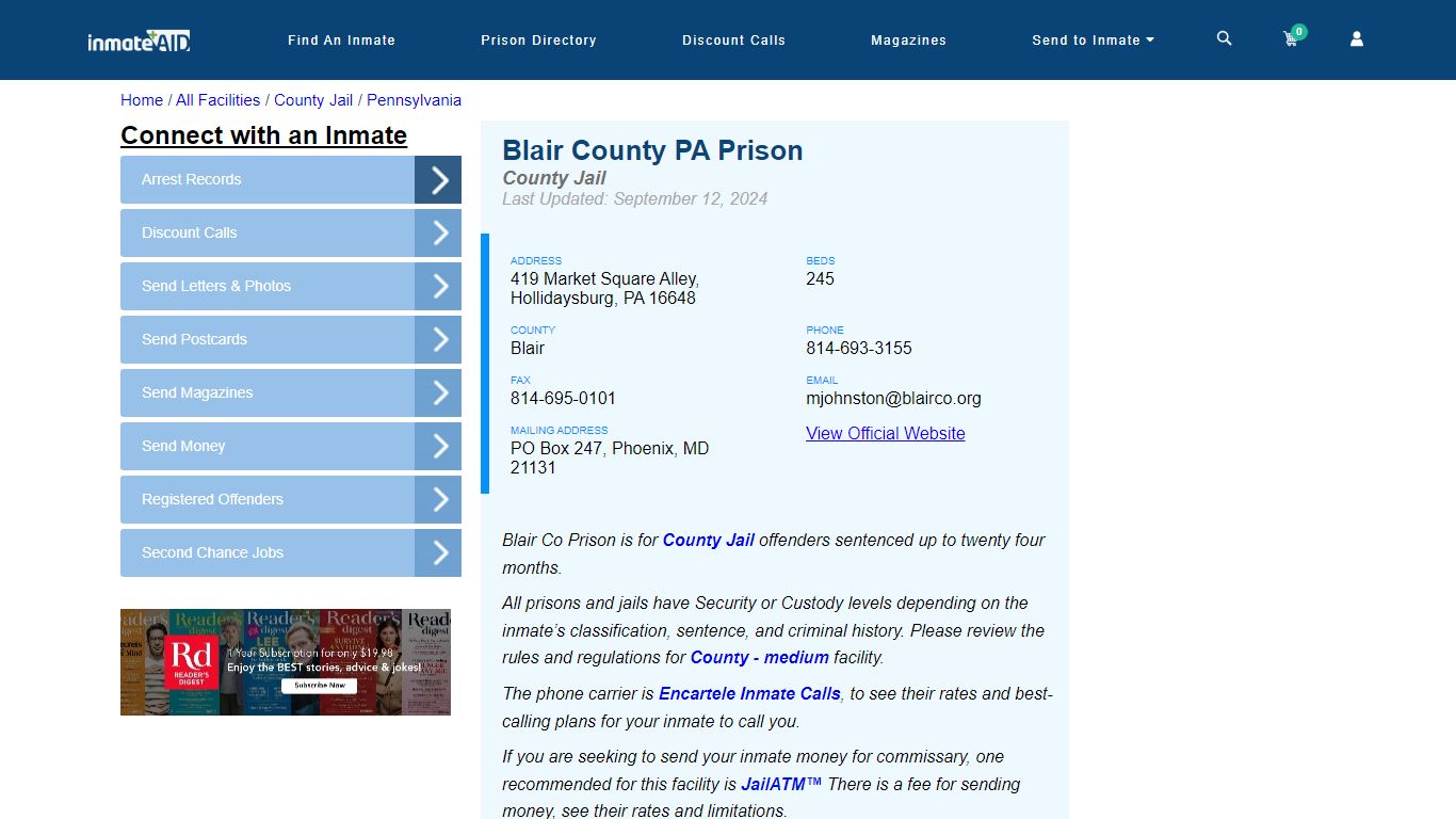 Blair County PA Prison - Inmate Locator