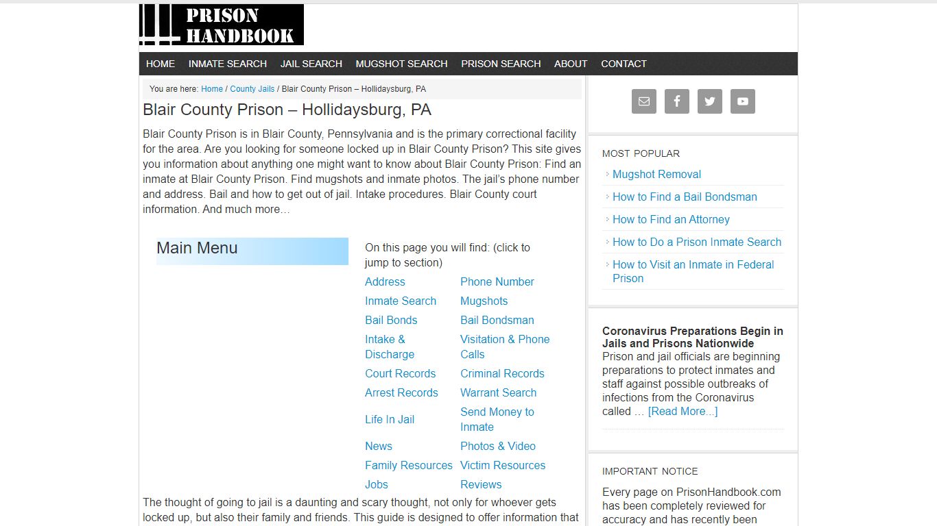 Blair County Prison – Hollidaysburg, PA - Prison Handbook